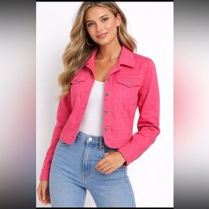 Live a Little Pink Denim Jacket Women’s XL Cropped Button Front Casual Spring